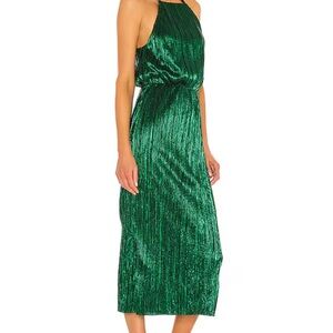 House of Harlow 1960 Green Pleated Halter Midi Dress
